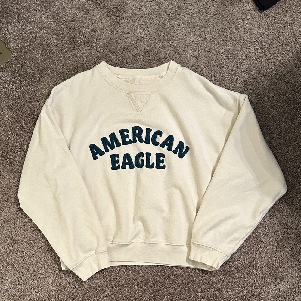 American Eagle Outfitters Cream Crewneck Sweater